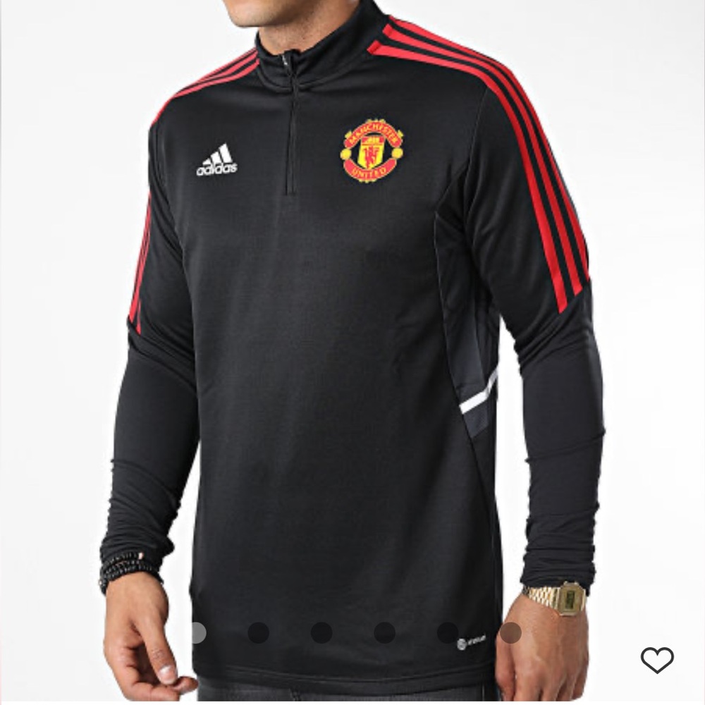 Adidas Manchester United H64013 Black Striped Long Sleeve T-Shirt Sportswear S